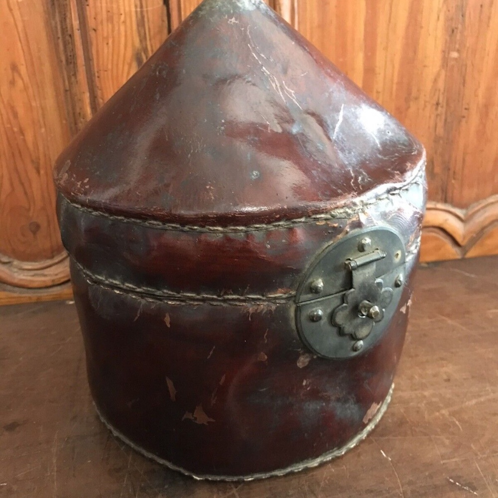 ANTIQUE CHINESE CHINA MING QING DYNASTY IMPERIAL HAT BOX LACQUER LEATHER RARE!!